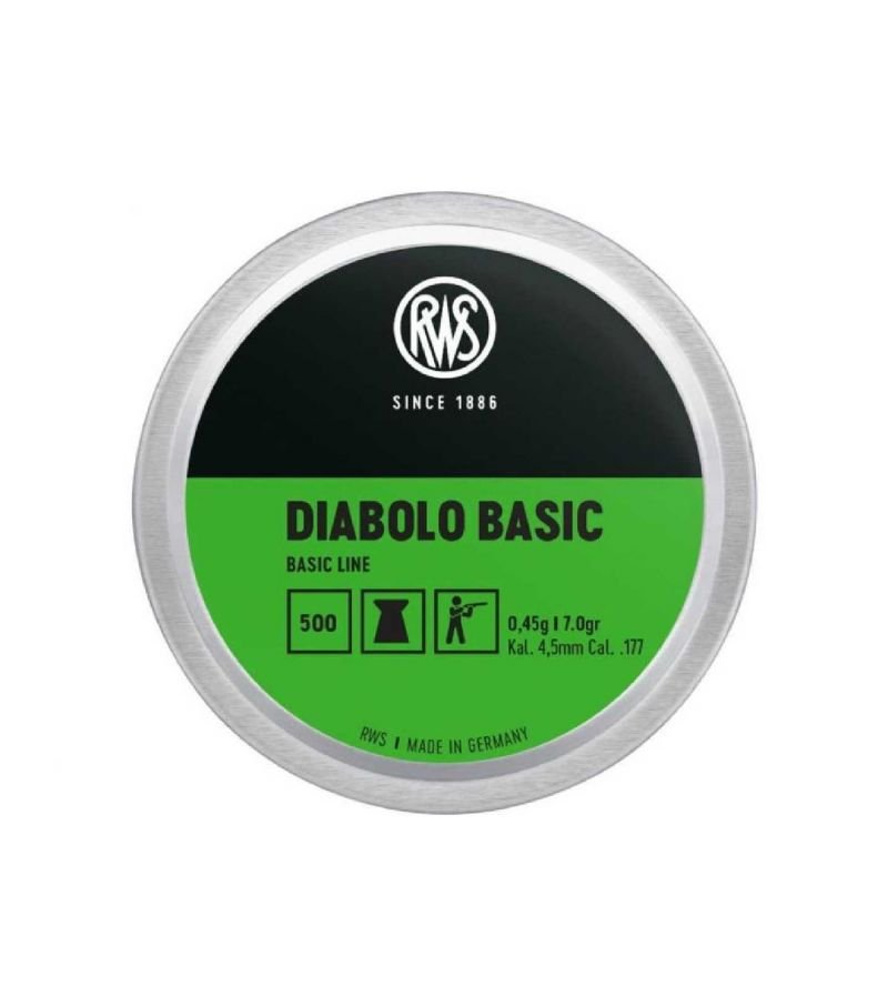 RWS Diabolo Basic 4.5mm (.177) Airgun Pellets - 0.45g / 7.0gr - 500 Pcs - Made in Germany